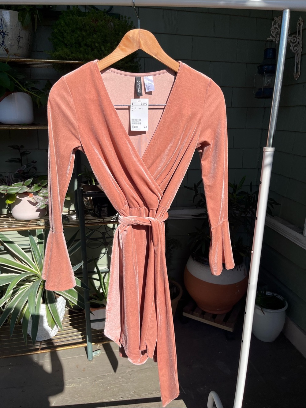 NWT Divided Pink Velvet Tie Dress with Bell Sleeves